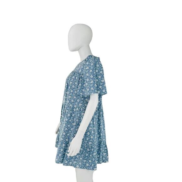 Hyacinth House Slate Blue Short Sleeve Floral Mini Dress XS NWT - Picture 2 of 5